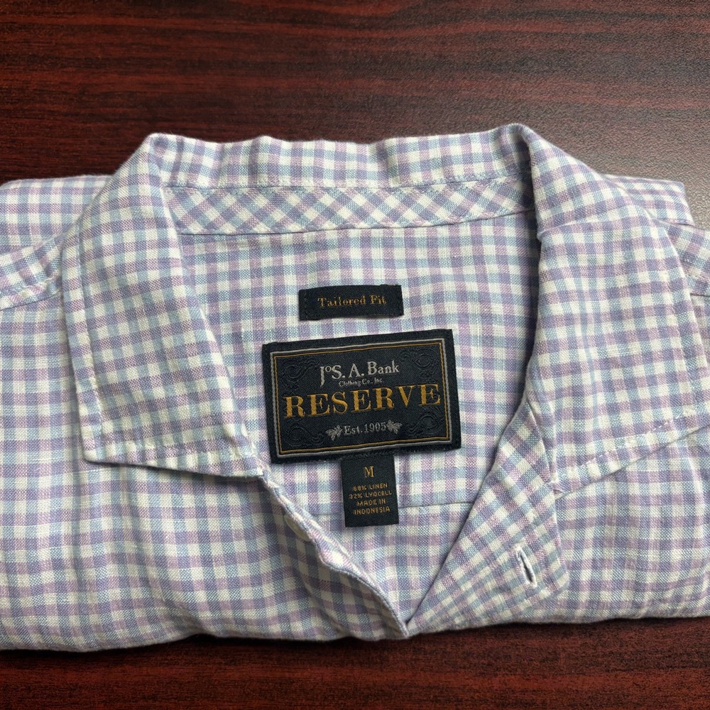 Jos. A. Bank Blue and White Checkered Short Sleeve Shirt